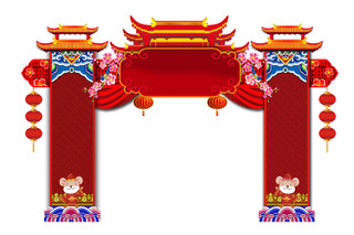 红色喜庆拱门边框新年素材